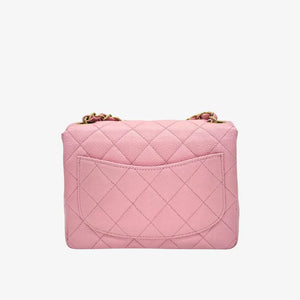 CHANEL Vintage Pink Caviar Leather 17cm Mini Square Flap Bag Gold CC Logo Hardware　