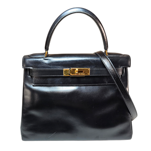 HERMES Kelly 28 Box Calf Black Circle R Stamp 1988