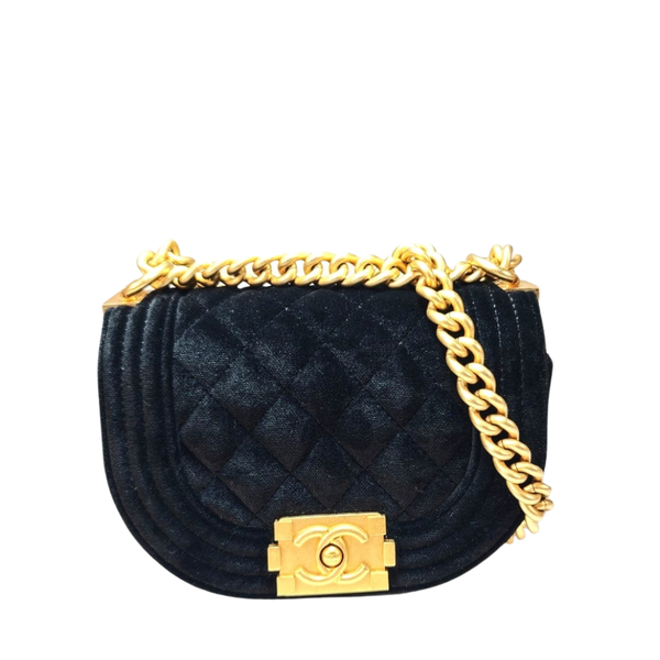Load image into Gallery viewer, CHANEL Small Quilted Velvet Boy Messenger Bag crossbody bag
