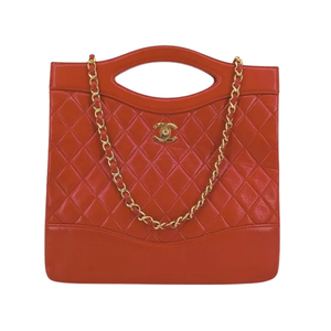 CHANEL Vintage Red Lambskin Quilted 31 Tote Bag