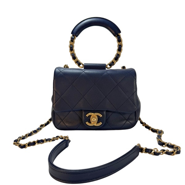 将图片加载到图库查看器，CHANEL Mini Navy Blue Lambskin In The Loop Flap
