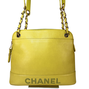 CHANEL Lime Color Caviarskin Leather Shoulder Bag