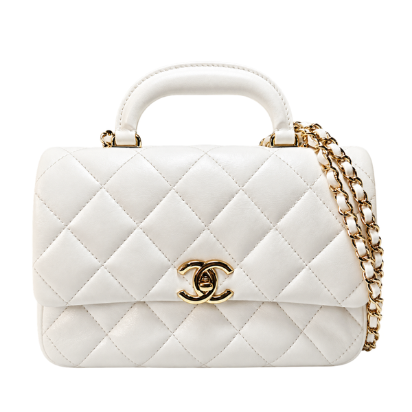 Load image into Gallery viewer, CHANEL Lambskin Top Handle Chain Shoulder Bag in White
