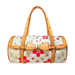 LOUIS VUITTON Papillon handbag Cherry Blossom Takashi Murakami Monogram Canvas White/Raspberry Pink Magnet type