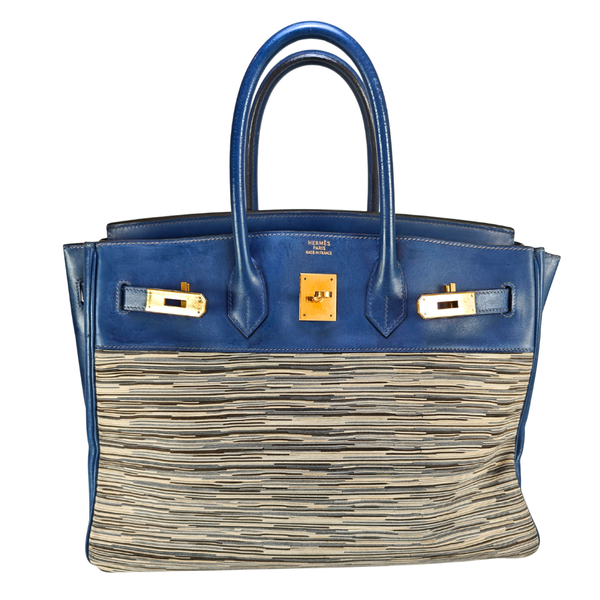 将图片加载到图库查看器，HERMES Vibrato Birkin 35 Blue Handle Bag
