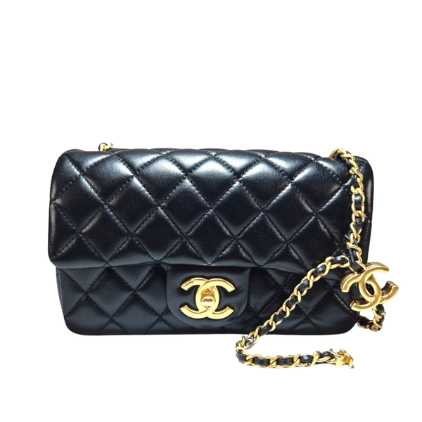 将图片加载到图库查看器，CHANEL Black Matelasse Coco Chain Lambskin Mini Flap
