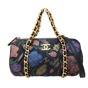 CHANEL ブラックデニム シェノンソー ボーリングバッグ ショルダーストラップ