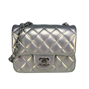 CHANEL Metallic Silver Calfskin Square Classic Flap Bag