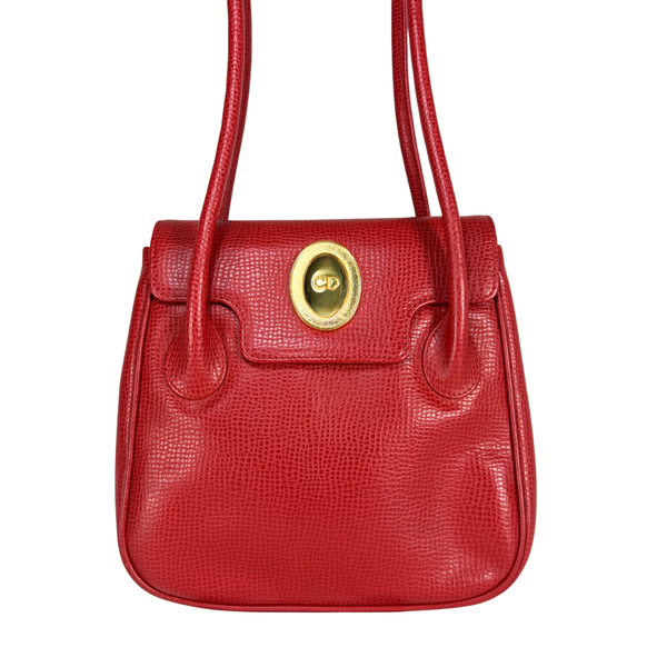 将图片加载到图库查看器，Dior CD Logo Red Leather Vintage Shoulder Bag
