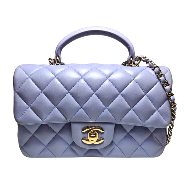 将图片加载到图库查看器，CHANEL Mini Rectangular Flap Bag with Top Handle Chain Light Purple
