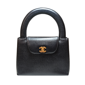 CHANEL Vintage Mini Kelly Black Caviarskin Leather Hand Bag
