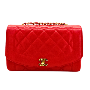 CHANEL Vintage Red Caviar Leather 25cm Diana Flap Bag