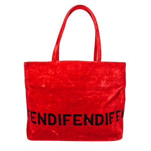 FENDI Vintage Red Velvet Canvas Logo Tote Bag