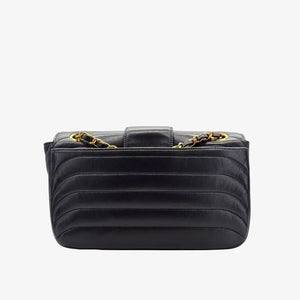 CHANEL Vintage Lambskin Horizontal Stripes Black Flap Bag