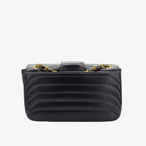 将图片加载到图库查看器，CHANEL Vintage Lambskin Horizontal Stripes Black Flap Bag
