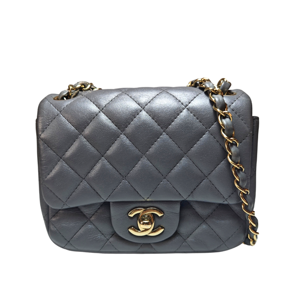 Load image into Gallery viewer, CHANEL Grey Lamb skin Square Classic Flap Bag
