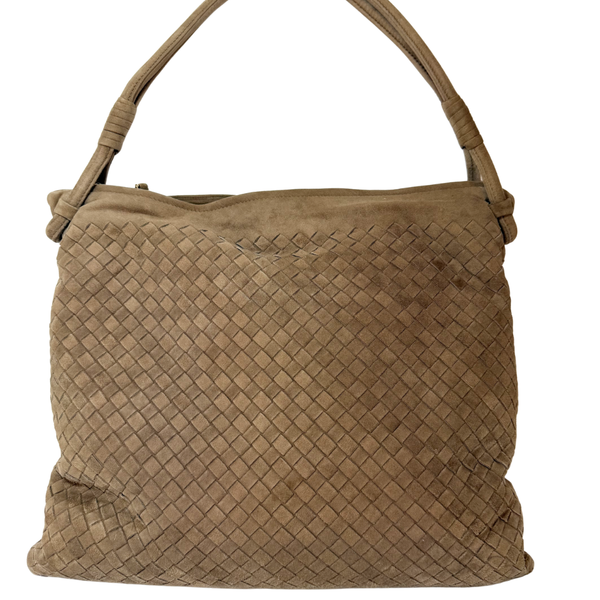 이미지를 갤러리 뷰어에 로드 , BOTTEGA VENETA Vintage Suede Intrecciato Beige Shoulder Bag Hobo
