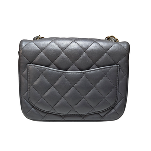 CHANEL Grey Lamb skin Square Classic Flap Bag