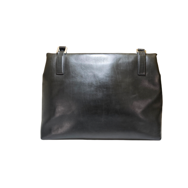 Load image into Gallery viewer, CHANEL Shoulder Black Leather Bag with Embossed CHANEL Logo
