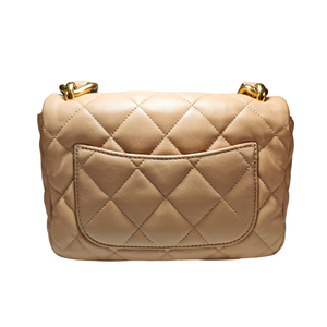 CHANEL Beige Quilted Lambskin Mini Funky Town Flap Aged Gold Hardware, 2022