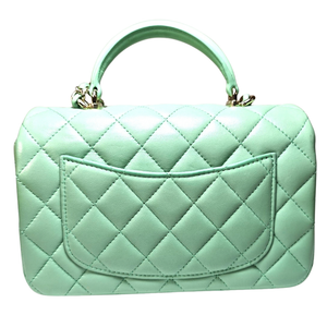 CHANEL Matelasse Top Handle Mini Flap Bag Light Green AS2431