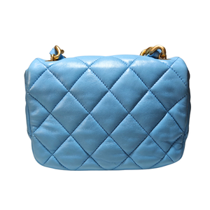 CHANEL Mini Blue Quilted Lacquered Lambskin Leather Chain Flap Bag