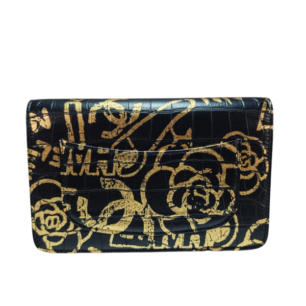 이미지를 갤러리 뷰어에 로드 , CHANEL Black Gold Graphic Wallet On Chain Bag
