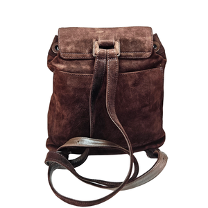 CHANEL Vintage CC Logo Brown Suede Drawstring Flap Backpack Bag