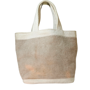 CHANEL Cotton CC Beach Tote Towel Bag Beige White