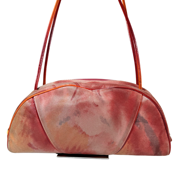 Load image into Gallery viewer, Dior Red Orange Printed Patent Leather Half Moon Shoulder Bag
