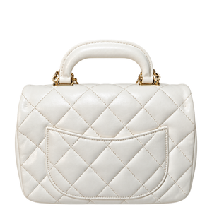 CHANEL Lambskin Top Handle Chain Shoulder Bag in White