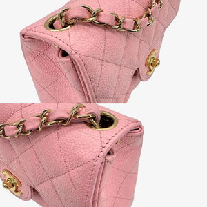 CHANEL Vintage Pink Caviar Leather 17cm Mini Square Flap Bag Gold CC Logo Hardware　