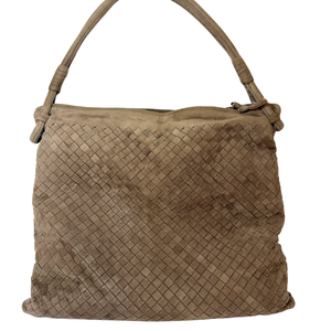 BOTTEGA VENETA Vintage Suede Intrecciato Beige Shoulder Bag Hobo