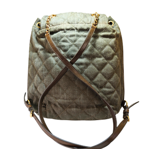 CHANEL Khaki / Brown Quilted Denim and Leather CC Backpack