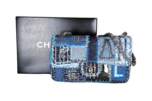 CHANEL Classic Single Flap Bag Multicolor Patchwork Denim Medium