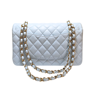 CHANEL スカイ ベイビー ブルー キャビアスキン  マトラッセ ダブルフラップ 25 ショルダーバッグ 