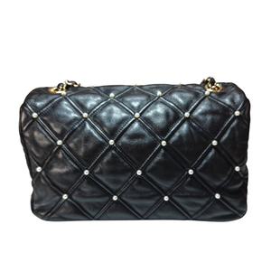 CHANEL Black Pearl Studded Quilted Flap Bag