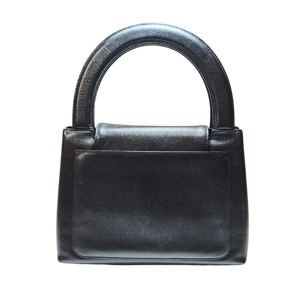 將圖片載入圖庫檢視器 CHANEL Vintage Mini Kelly Black Caviarskin Leather Hand Bag
