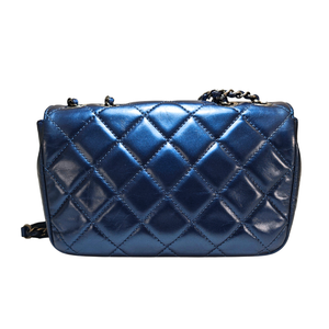 CHANEL Navy Blue Mini Single Flap Silver Metal Fitting Shoulder Bag