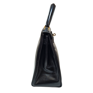 HERMES Kelly 28 Box Calf Black Circle R Stamp 1988