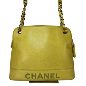 CHANEL Lime Color Caviarskin Leather Shoulder Bag