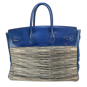 HERMES Vibrato Birkin 35 Blue Handle Bag