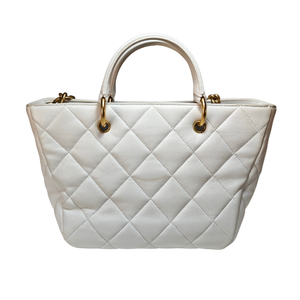 CHANEL Matelasse Calf Leather 2-Way Handbag, White with Gold Hardware