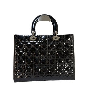 Lady Dior Patent Leather Black Quilted Large Handbag