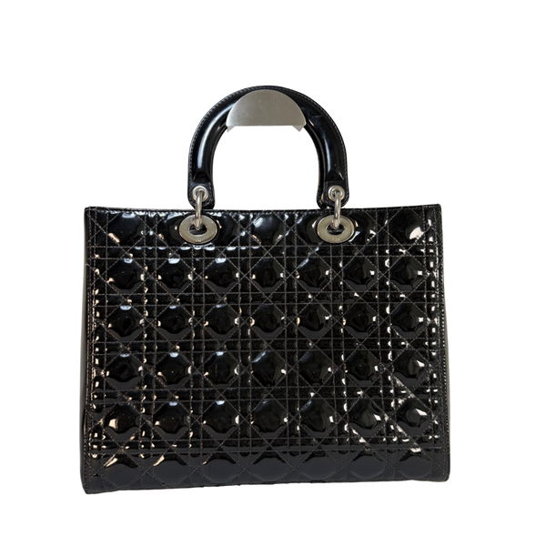 将图片加载到图库查看器，Lady Dior Patent Leather Black Quilted Large Handbag
