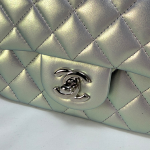 CHANEL Metallic Silver Calfskin Square Classic Flap Bag