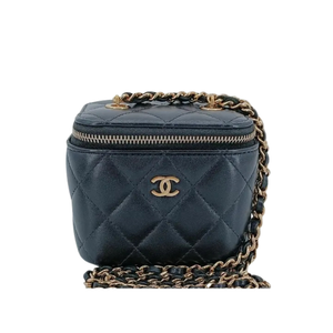CHANEL Black Lambskin Mini Vanity Case Bag