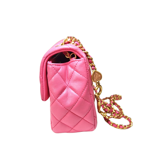 CHANEL Mini Matelasse Pink Heart Chain Flap Bag