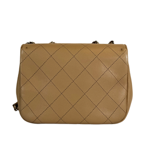 CHANEL Beige Quilted Leather Covered CC Small Crossbody Bag