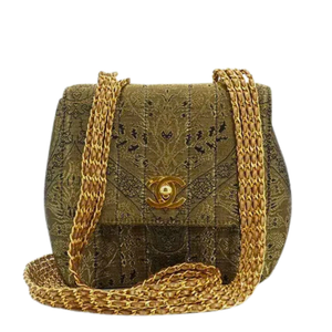 CHANEL Vintage Gold Nishijin Woven Flap Bag